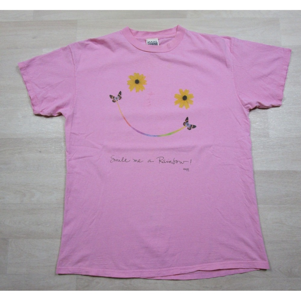 Vintage 90s SUNFLOWER NATURE Pink T-Shirt (M) Art Graphic‎ Maze Butterfly USA